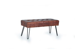 GINER Y COLOMER - Banc / Banquette de cuir avec piétement en métal, marron - Dimensions : 96 cm de large, 44 cm de haut, 40 cm de profondeur